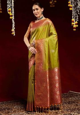Olive Printed Soft Silk Saree Set