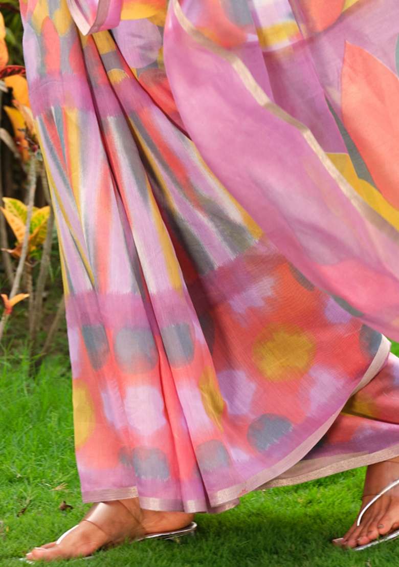 Multicolored Printed Cotton Blend Saree Set - Indya