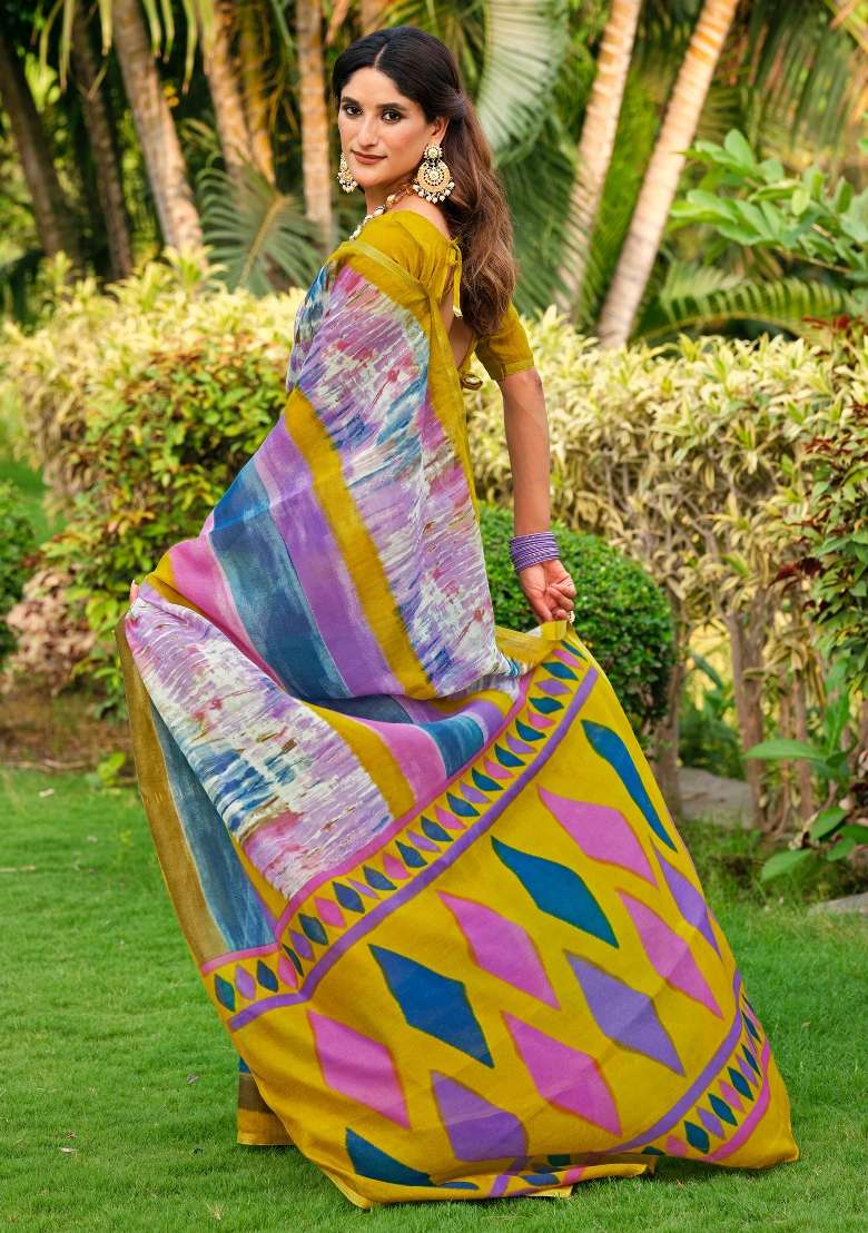 Multicolored Printed Cotton Blend Saree Set - Indya