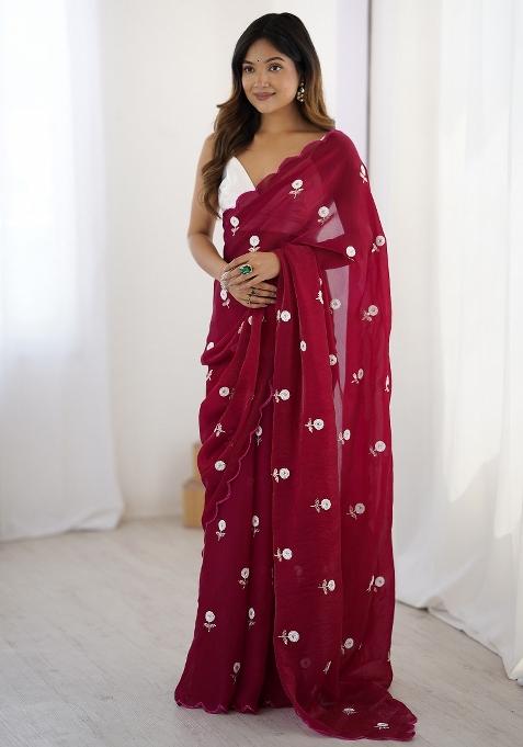 Pink Printed Tissue Saree Set — view on Indya