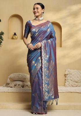 Light Blue Printed Soft Silk Saree Set
