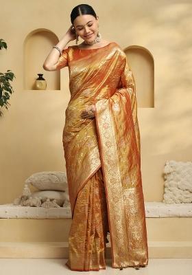 Mustard Printed Soft Silk Saree Set