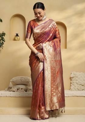 Rust Printed Soft Silk Saree Set
