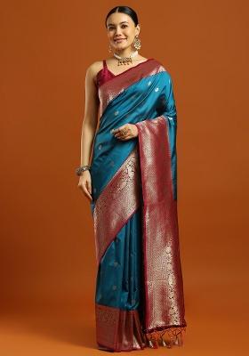 Light Blue Printed Soft Silk Saree Set