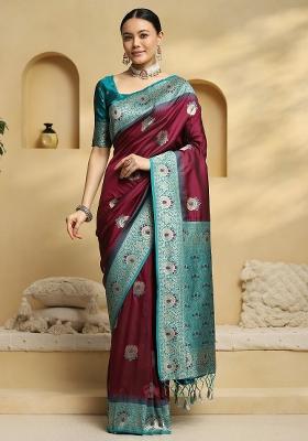 Maroon Printed Soft Silk Saree Set
