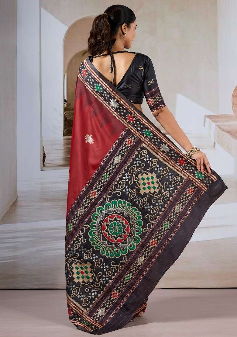 Maroon Printed Silk Blend Saree Set for Diwali and Festive Wear - Indya