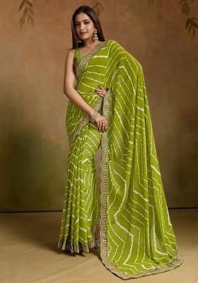 Light Green Printed Georgette Saree Set