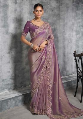 Sea Green Thread Sequence Work Poly Blended Saree Set