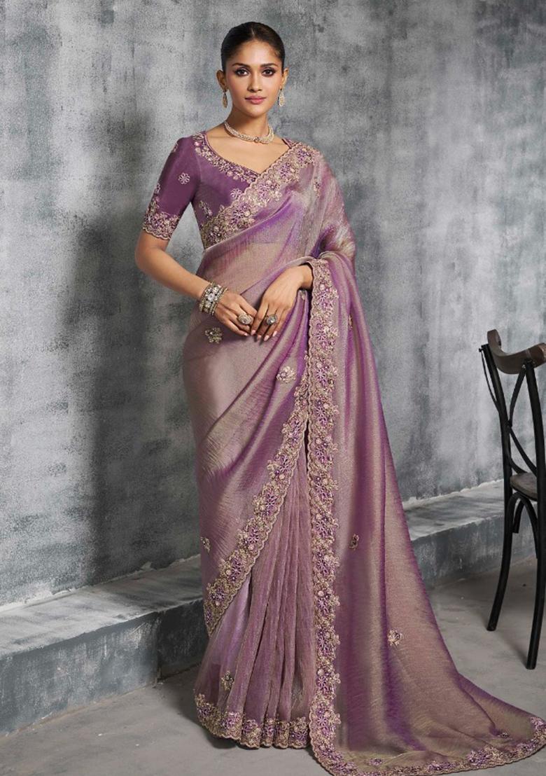 Sea Green Thread Sequence Work Poly Blended Saree Set