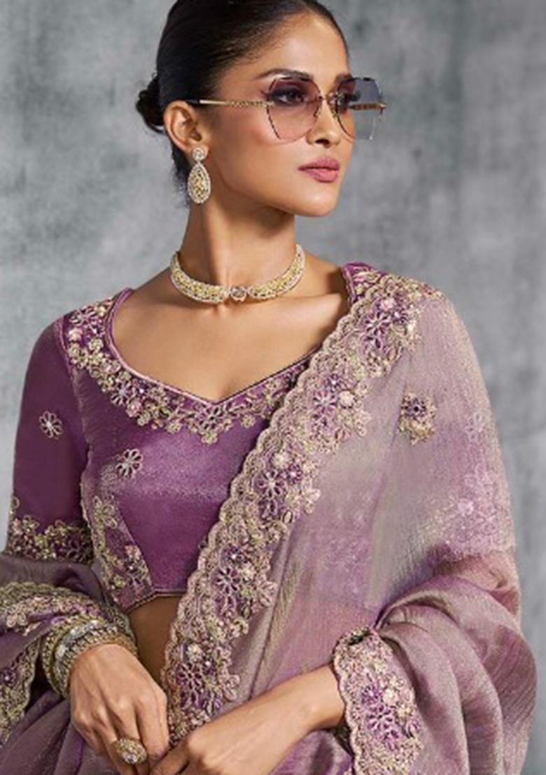 Sea Green Thread Sequence Work Poly Blended Saree Set