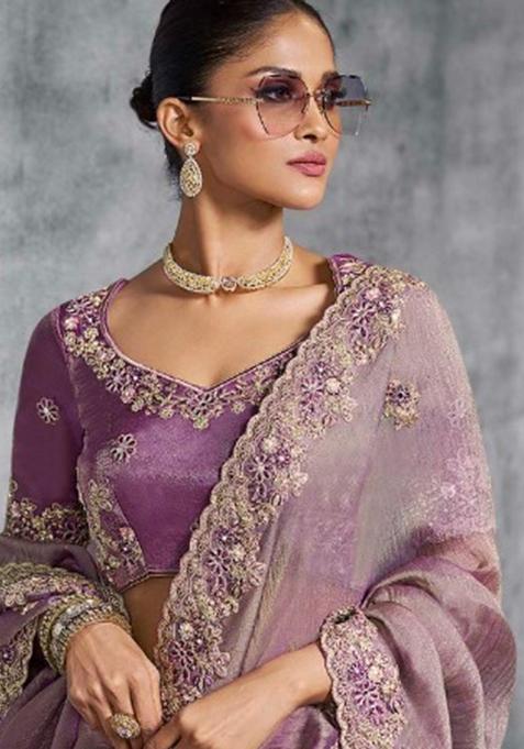 Sea Green Thread Sequence Work Poly Blended Saree Set