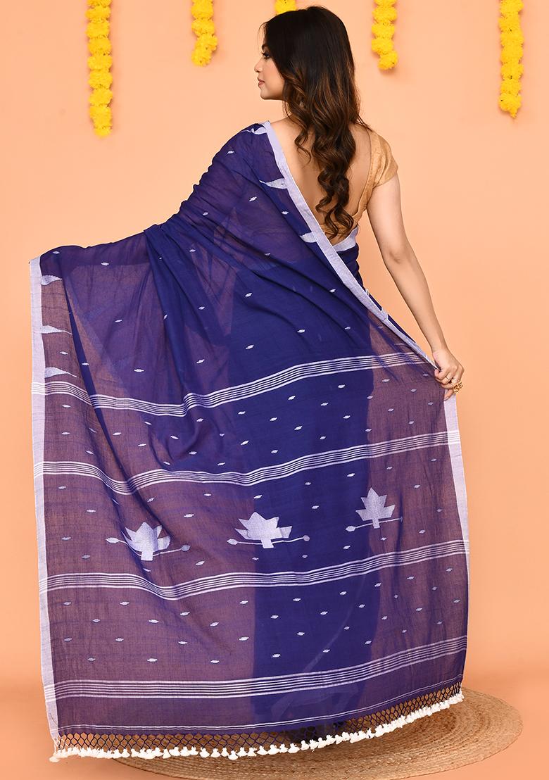 Blue Jamdani Mul Cotton Saree Set
