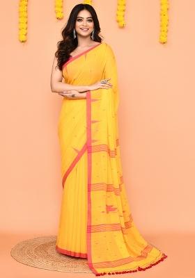 Yellow Jamdani Mul Cotton Saree Set