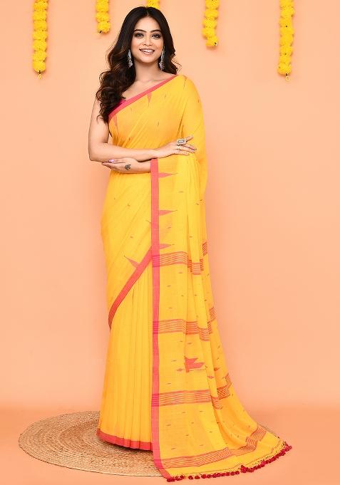 Yellow Jamdani Mul Cotton Saree Set