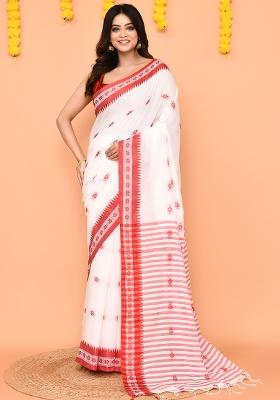 White Handloom Cotton Saree Set