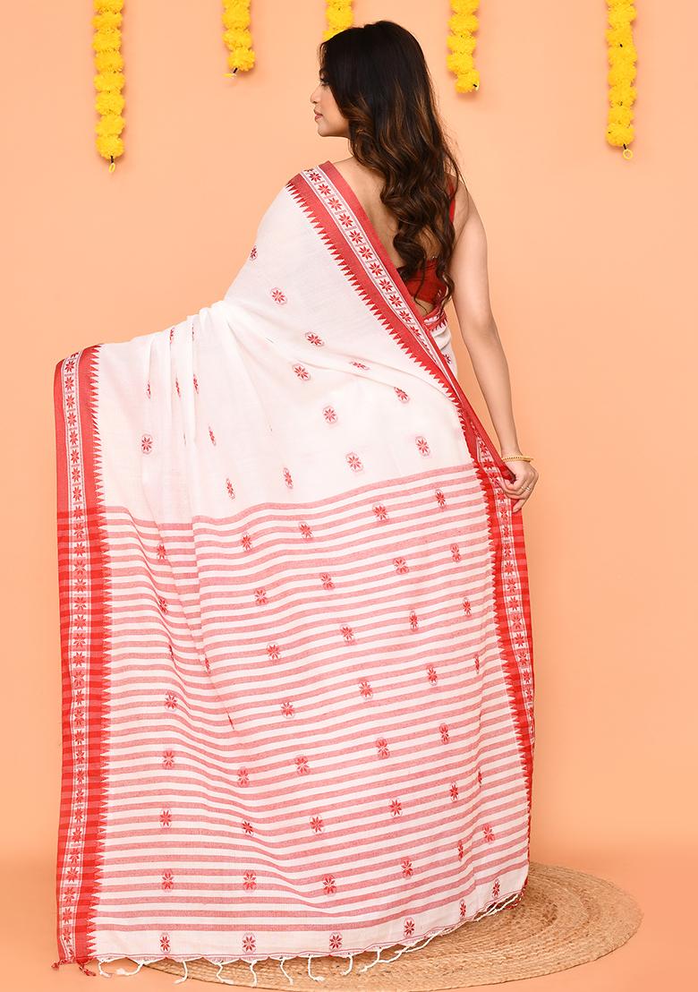 White Handloom Cotton Saree Set