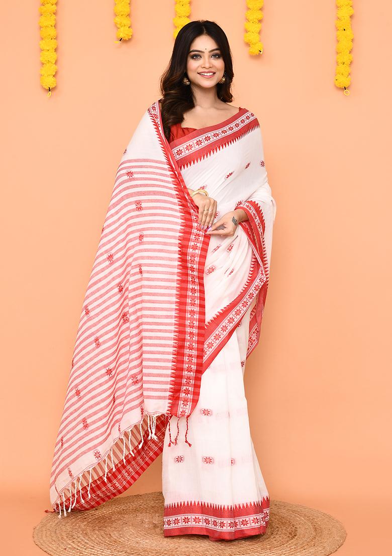 White Handloom Cotton Saree Set