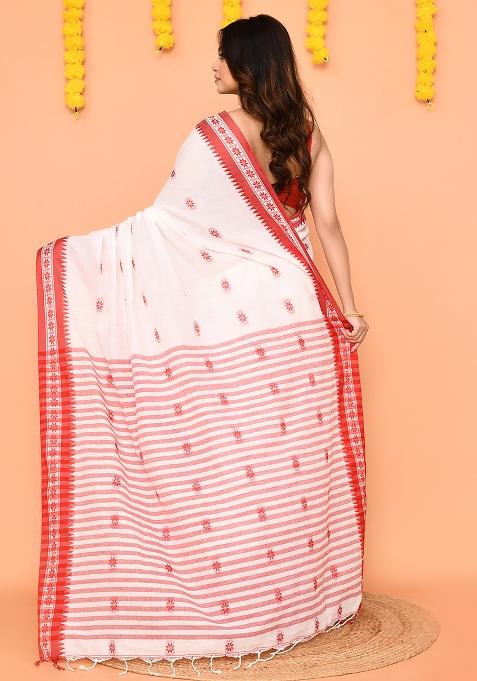 White Handloom Cotton Saree Set
