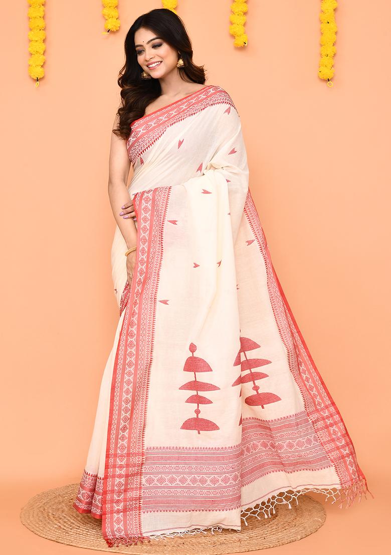 White Jamdani Cotton Saree Set