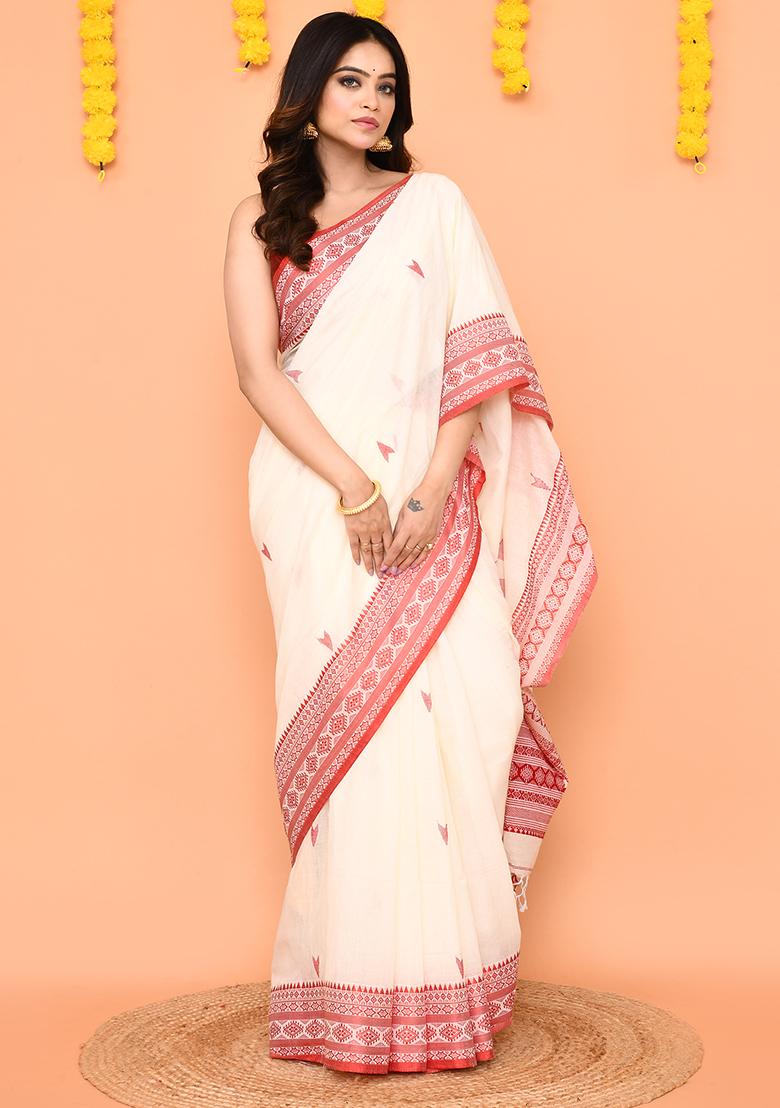 White Jamdani Cotton Saree Set