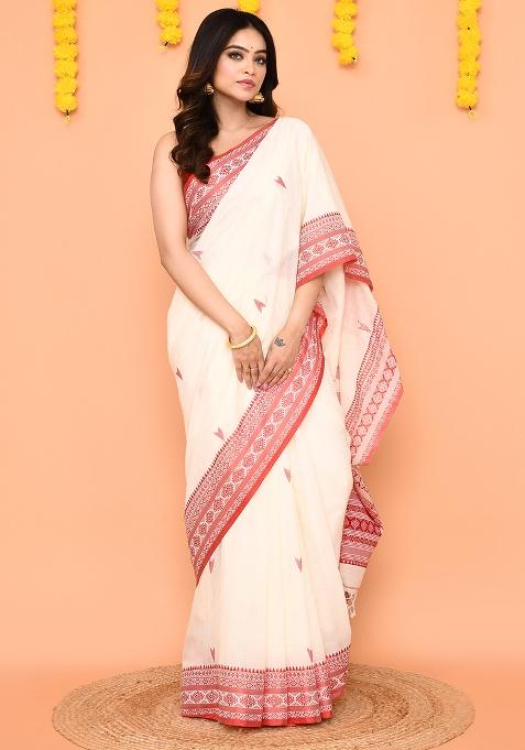 White Jamdani Cotton Saree Set