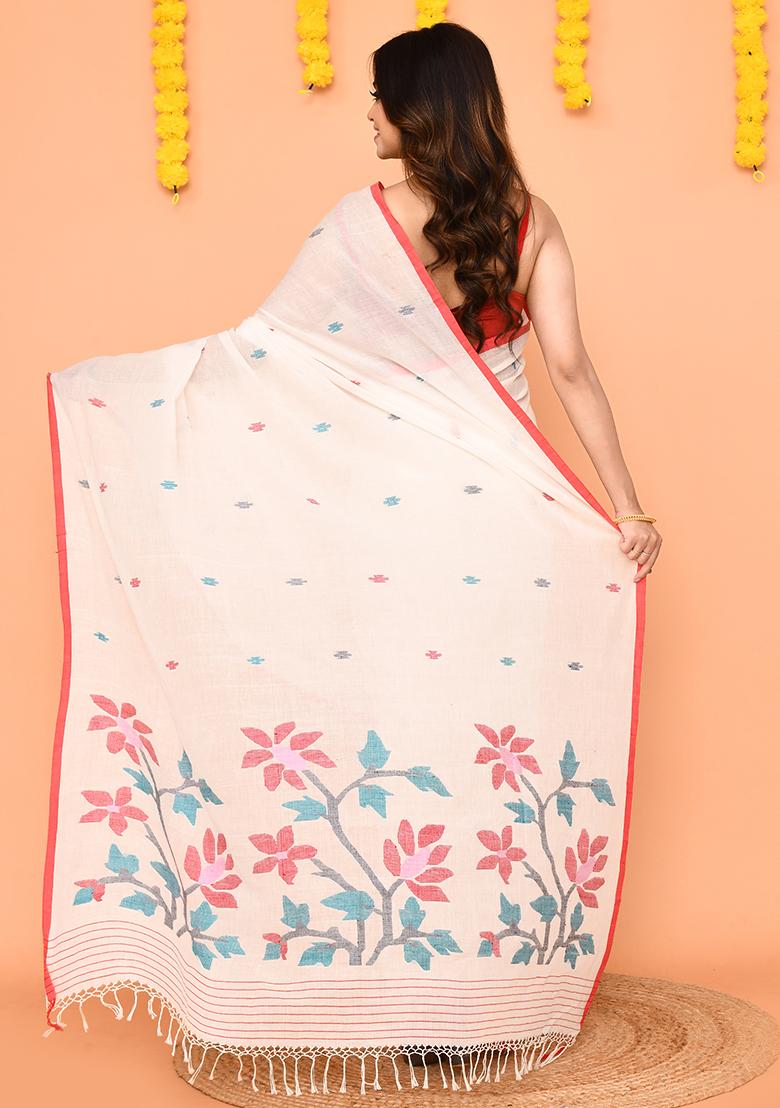 White Jamdani Cotton Saree Set