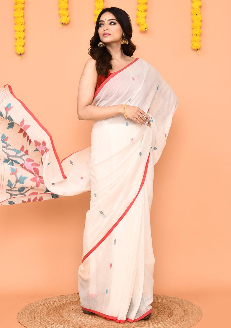 White Jamdani Cotton Saree Set
