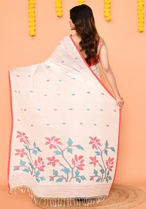 White Jamdani Cotton Saree Set