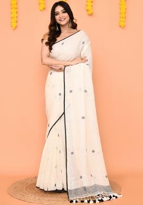 Off White Jamdani Linen Saree Set