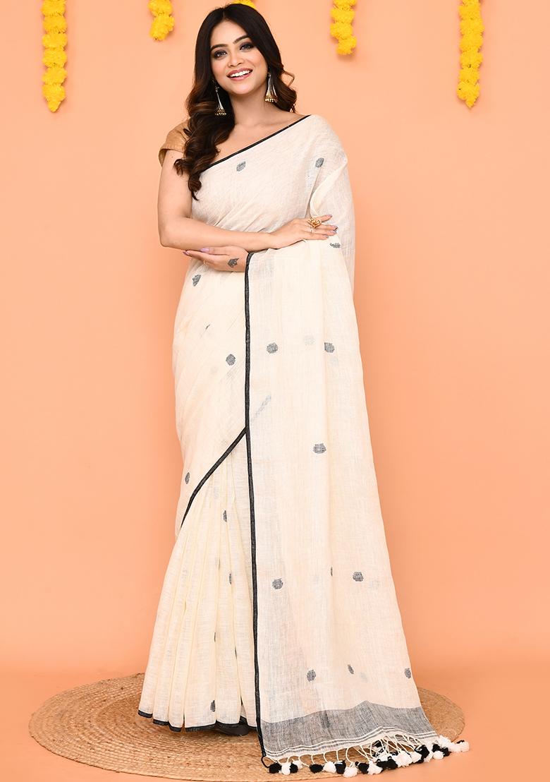 Off White Jamdani Linen Saree Set