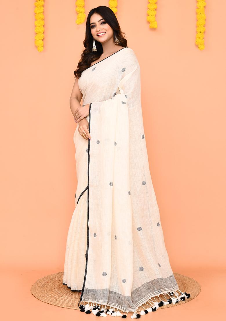 Off White Jamdani Linen Saree Set