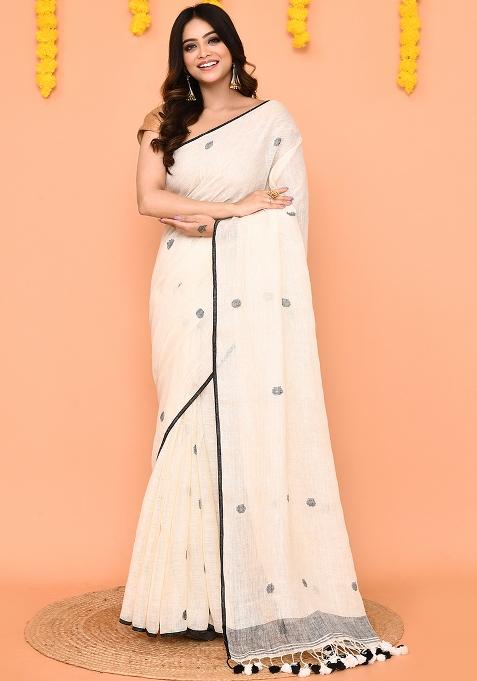 Off White Jamdani Linen Saree Set