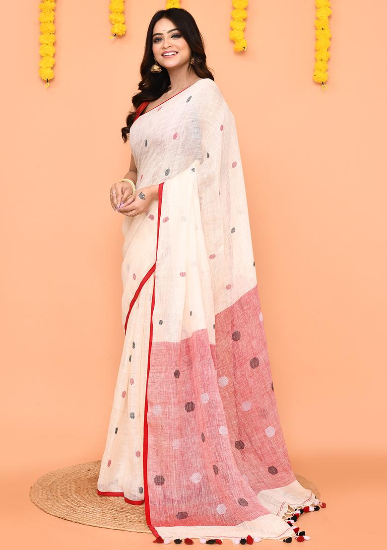 Off White Jamdani Linen Saree Set