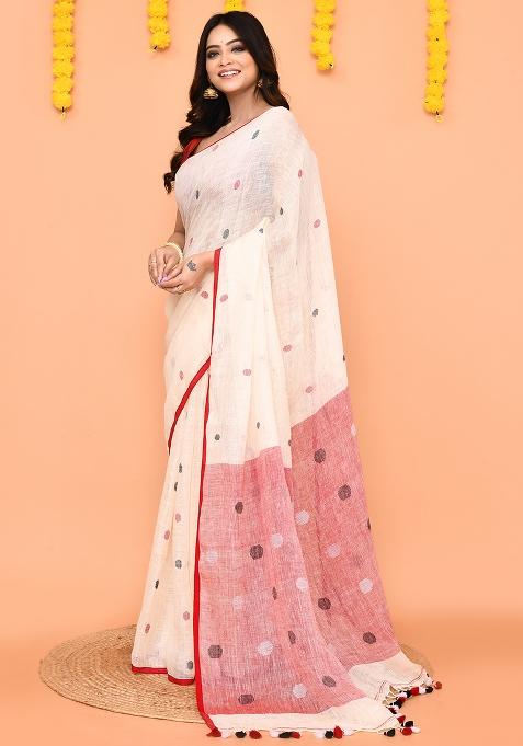 Off White Jamdani Linen Saree Set