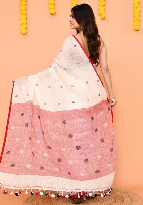 Off White Jamdani Linen Saree Set