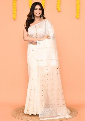 White Sequin Silk Saree Set