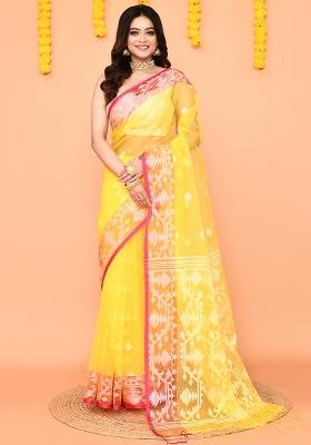 Yellow Jamdani Silk Saree Set