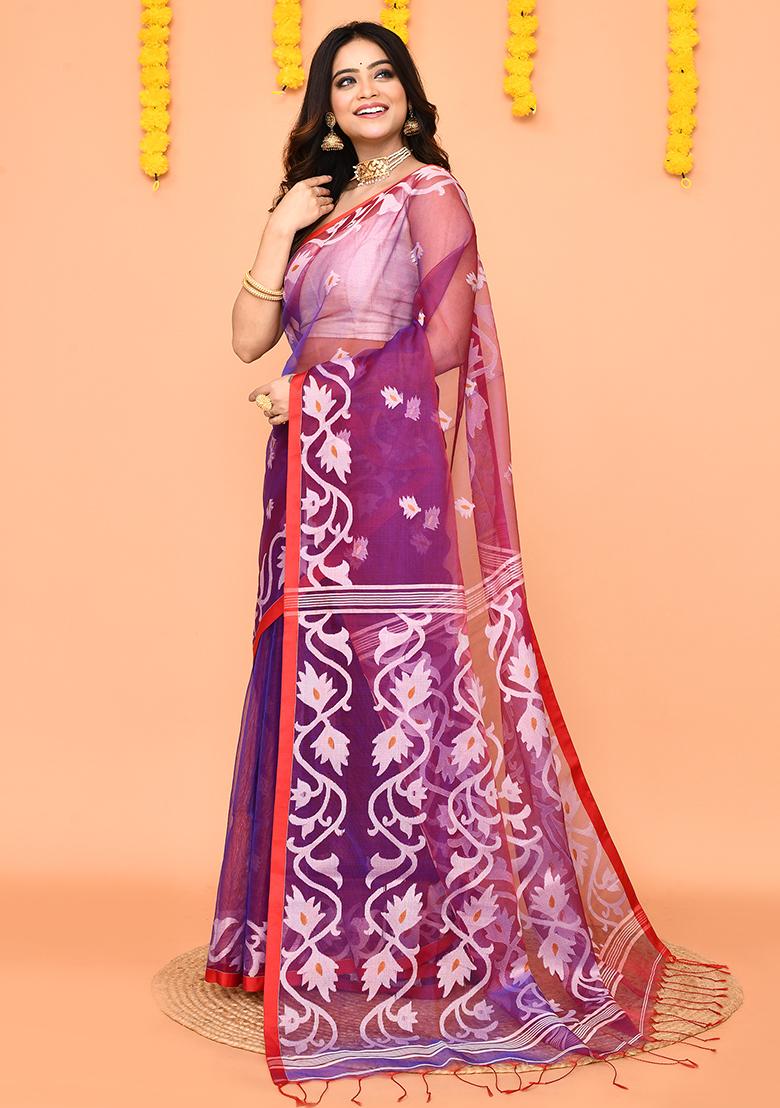 Purple Jamdani Silk Saree Set