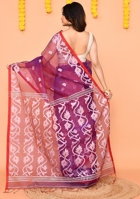 Purple Jamdani Silk Saree Set