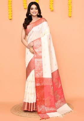Off White Handloom Silk Saree Set