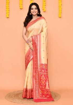 Beige Handloom Silk Saree Set