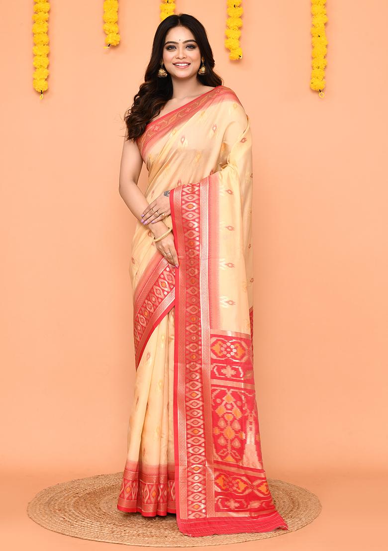 Beige Handloom Silk Saree Set