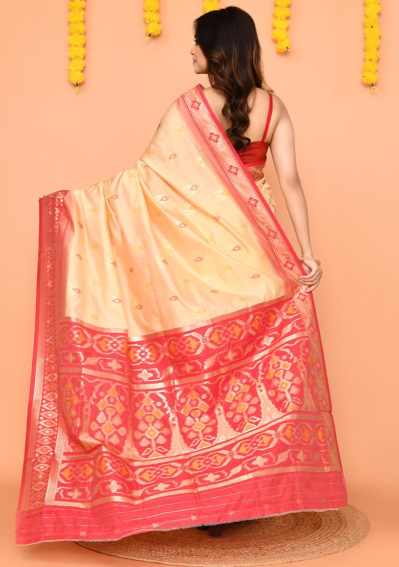 Beige Handloom Silk Saree Set