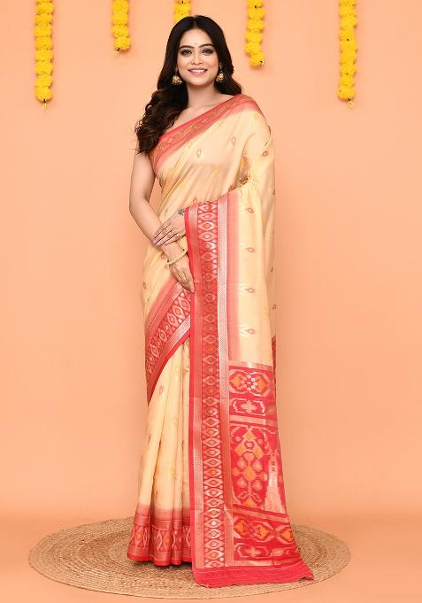 Beige Handloom Silk Saree Set