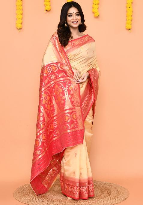 Beige Handloom Silk Saree Set