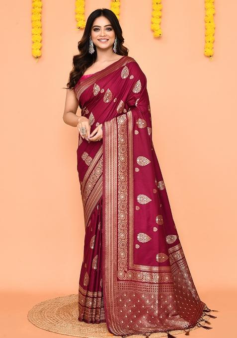 Purple Handloom Silk Saree Set