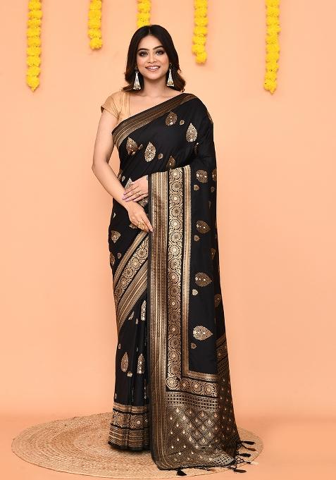 Black Handloom Silk Saree Set