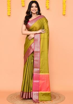 Olive Handloom Silk Saree Set