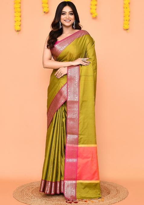 Olive Handloom Silk Saree Set
