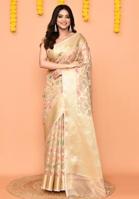 Beige Handloom Silk Saree Set